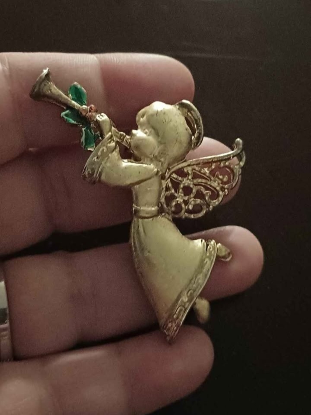 Angel Brooch with Green Accent - Elegant Women's Jewelry